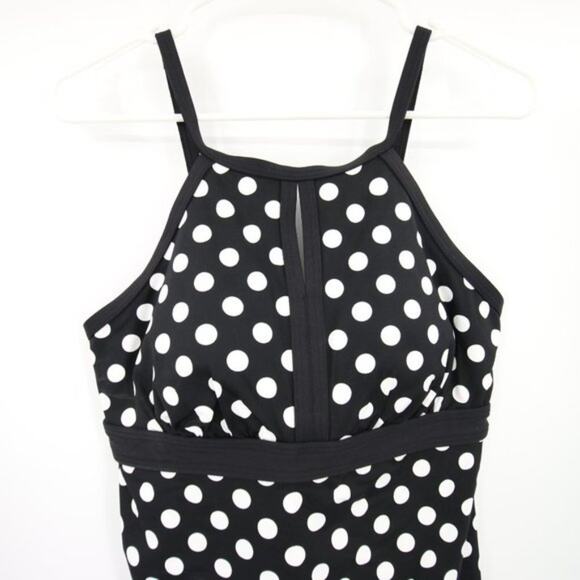 Lands End Black White Polka Dot Halter Neck Swim Tankini Top Size 10P - Picture 2 of 10